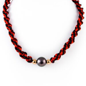 Collier macramé torsadé rouge/noir et perle de Tahiti - ohlalagooddeal